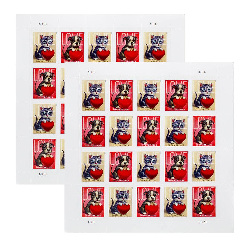 100Pcs 2023 First-Class Forever Stamps - Love: Kitten & Puppy