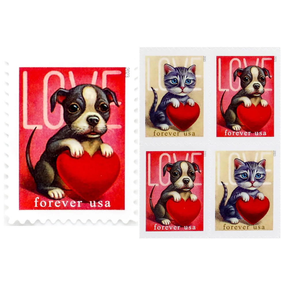 100Pcs 2023 First-Class Forever Stamps - Love: Kitten & Puppy