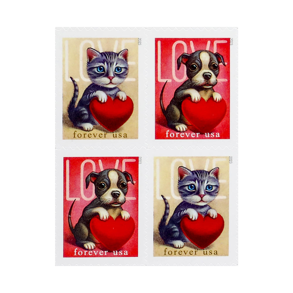 100Pcs 2023 First-Class Forever Stamps - Love: Kitten & Puppy