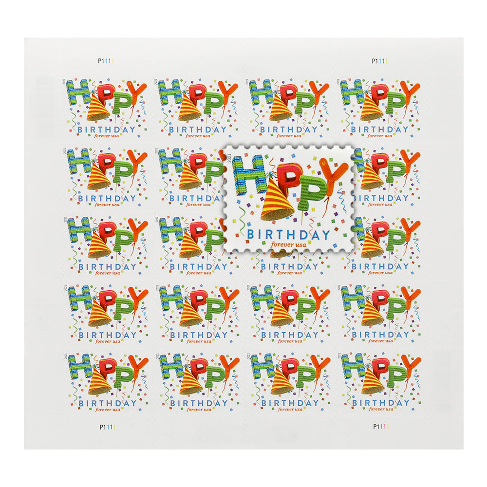 100Pcs 2021 Happy Birthday Forever Stamps