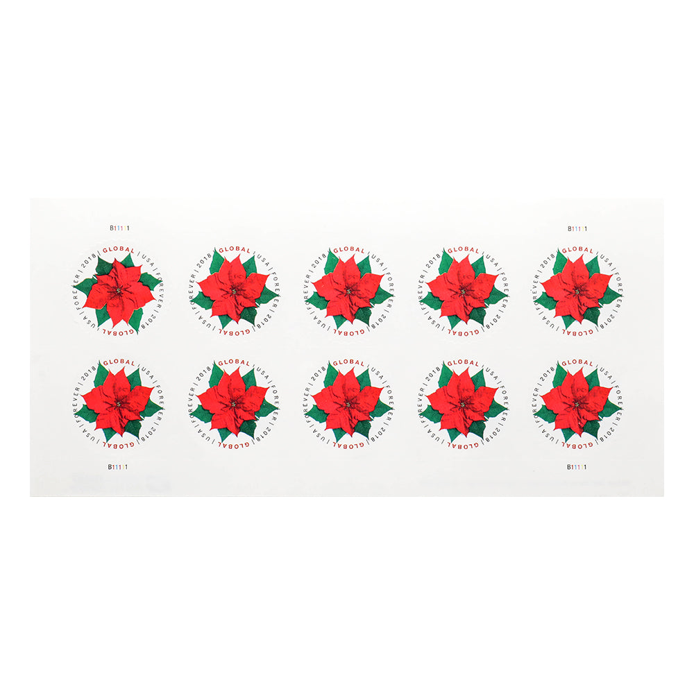 100Pcs 2018 US Global Poinsettia Forever Stamps