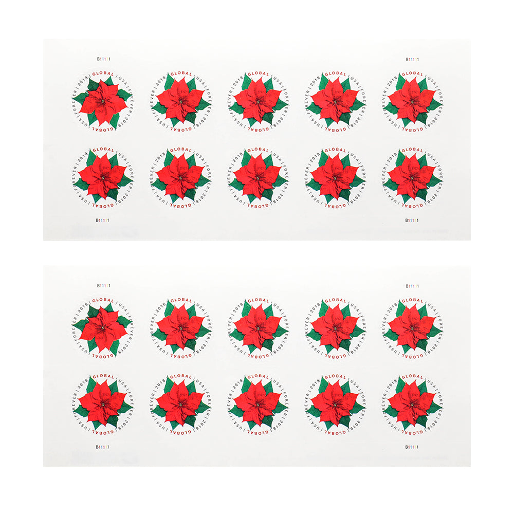 100Pcs 2018 US Global Poinsettia Forever Stamps