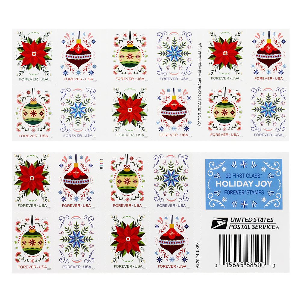 100Pcs 2024 US Holiday Joy First Class Forever Stamps