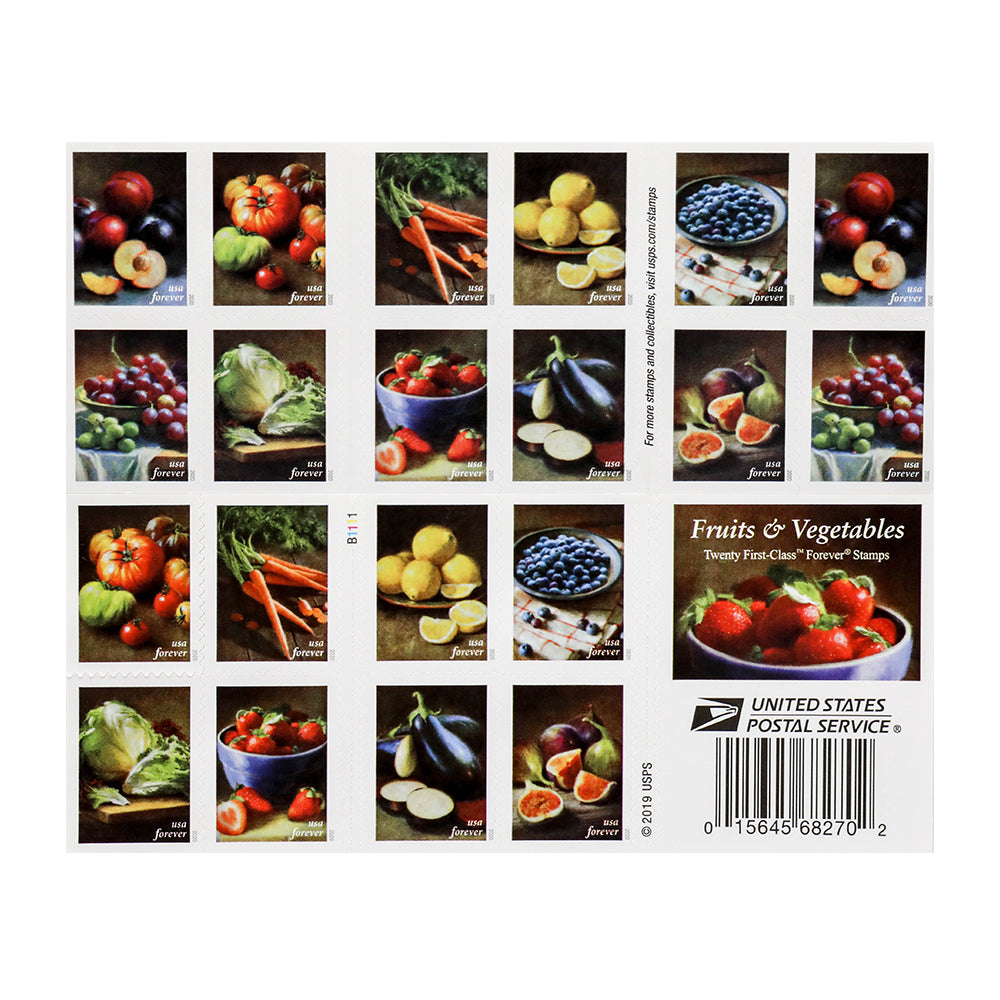 100Pcs U.S. 2020 Fruits & Vegetables Forever Stamps