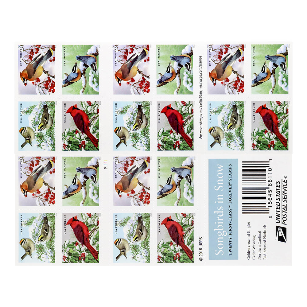 100Pcs 2016 US First-Class Forever Stamp - Songbirds in Snow