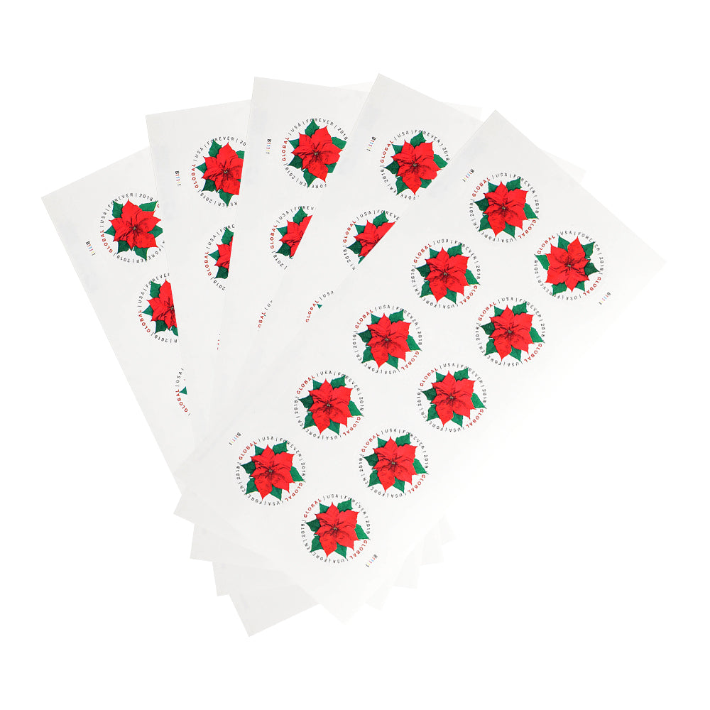 100Pcs 2018 US Global Poinsettia Forever Stamps