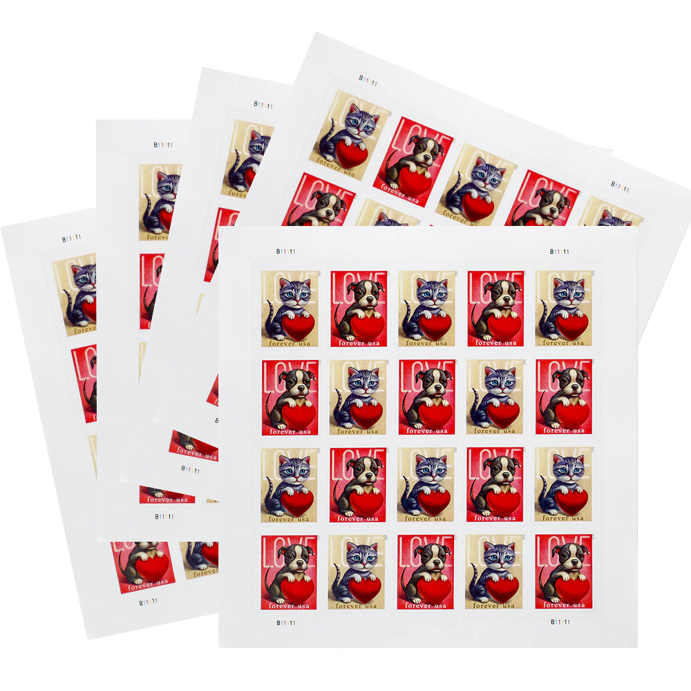 100Pcs 2023 First-Class Forever Stamps - Love: Kitten & Puppy